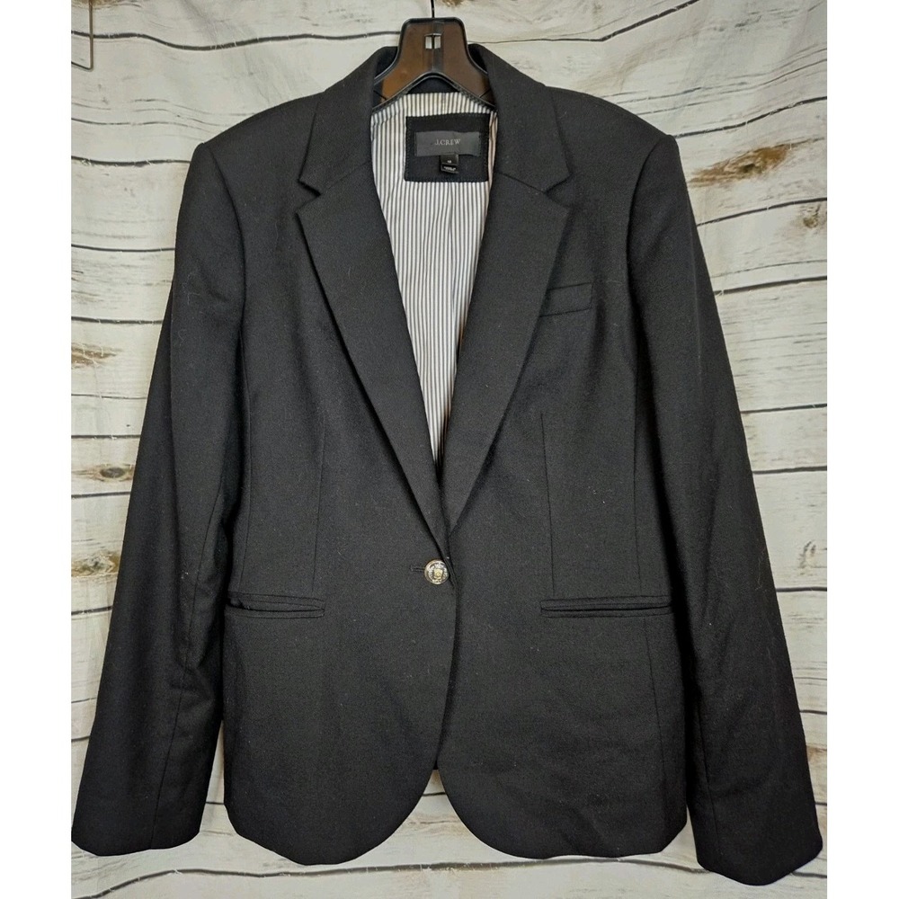 J Crew Black Wool Blend Blazer Jacket 12 Womens Preppy Quiet Luxury Schoolboy